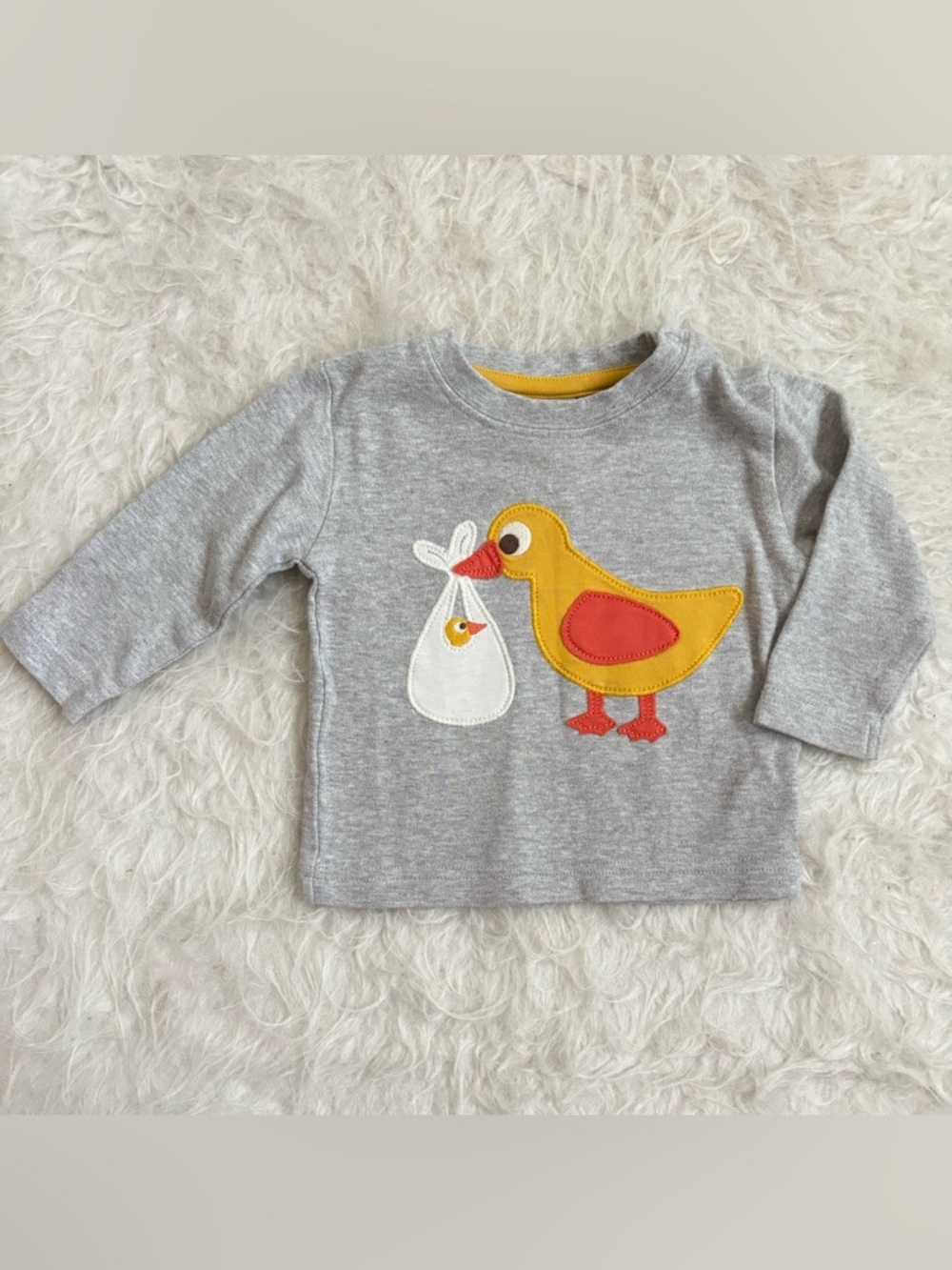 Frugi Baby Organic Cotton Grey Long Sleeve Top with Yellow Duck Appliqué